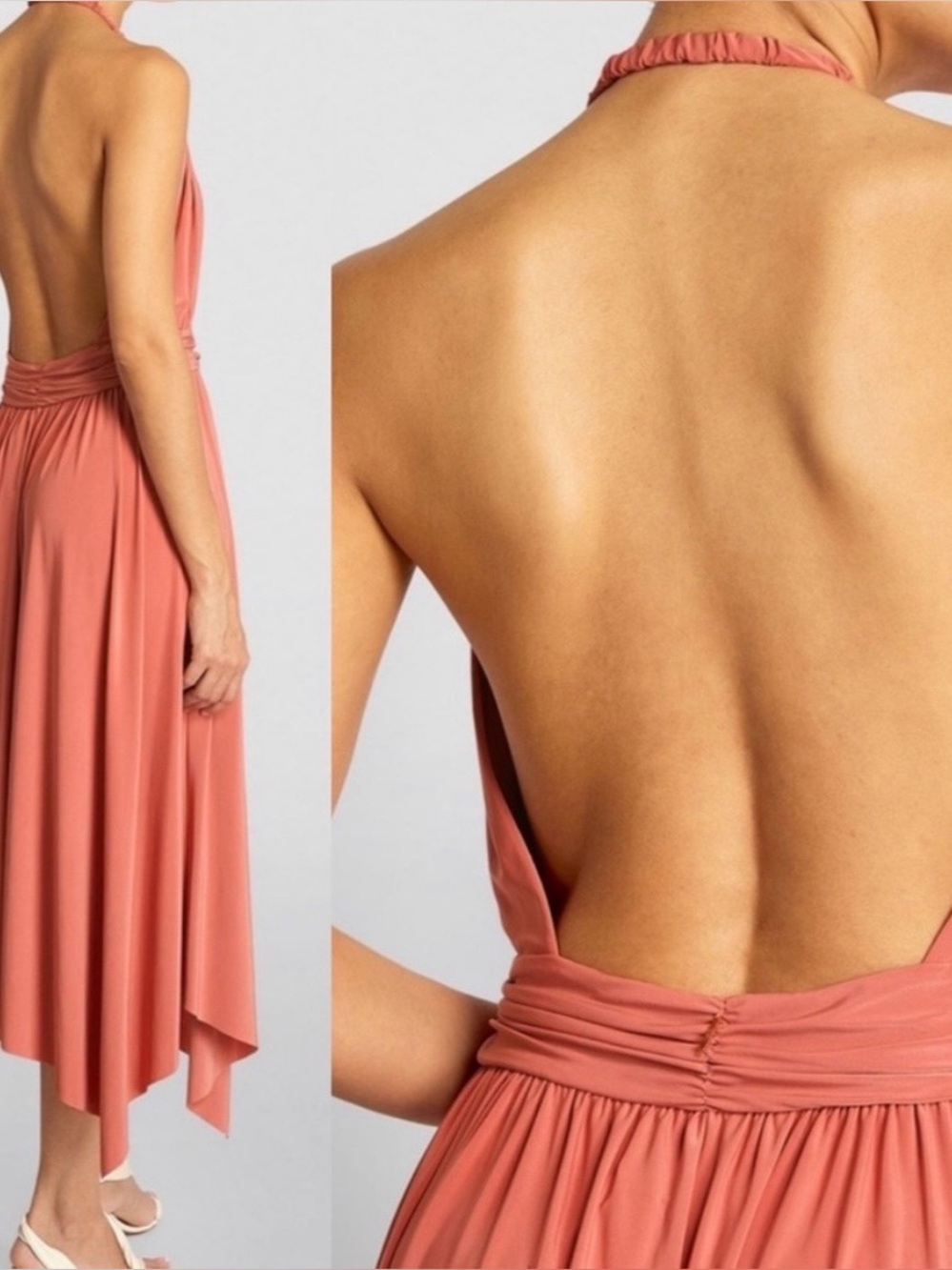 NWT Misa Los Angeles Halter Pleated Carissa Dress Coral - Picture 2 of 7